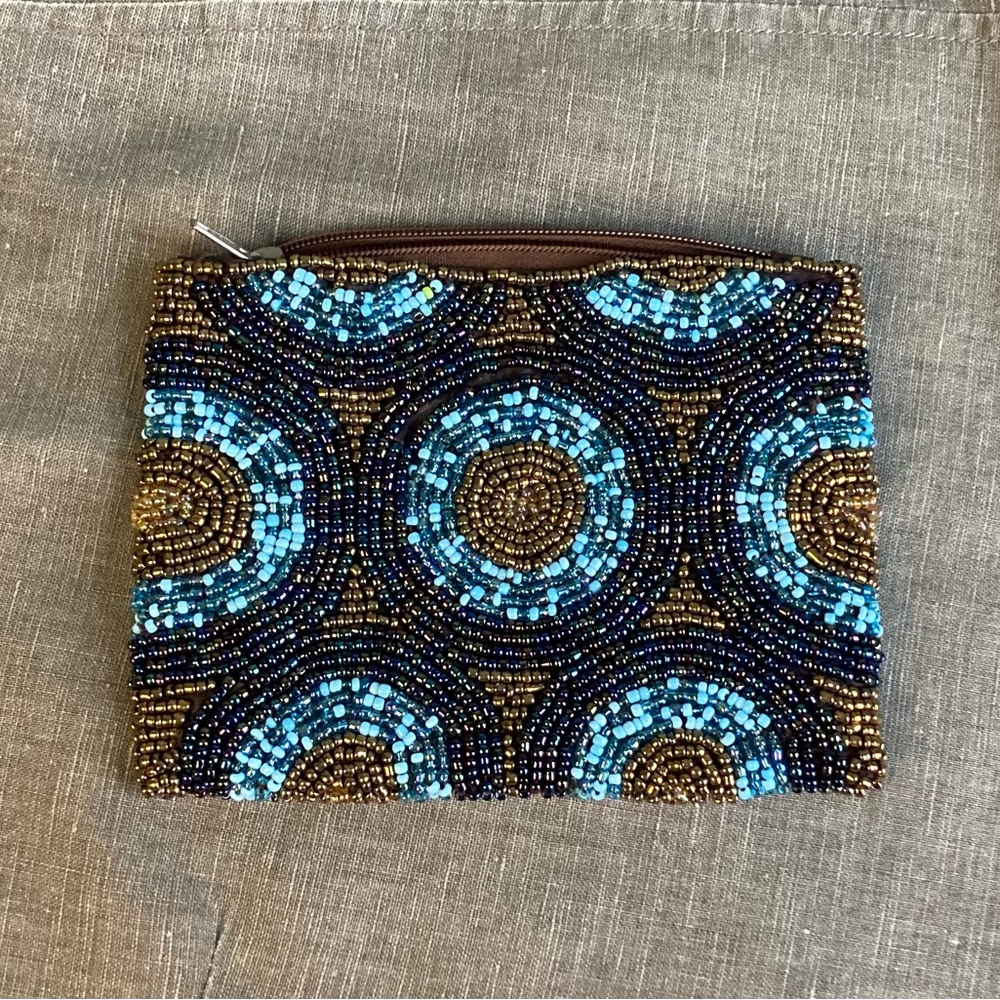 Vintage Handmade Beaded Zip Pouch Bag